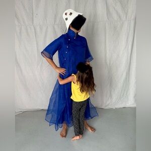 Sapphire blue cheongsam qipao mandarin collar trapeze dress, size medium